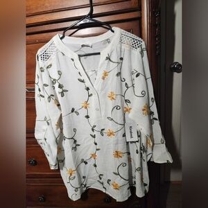 Floral Embroidered White Blouse